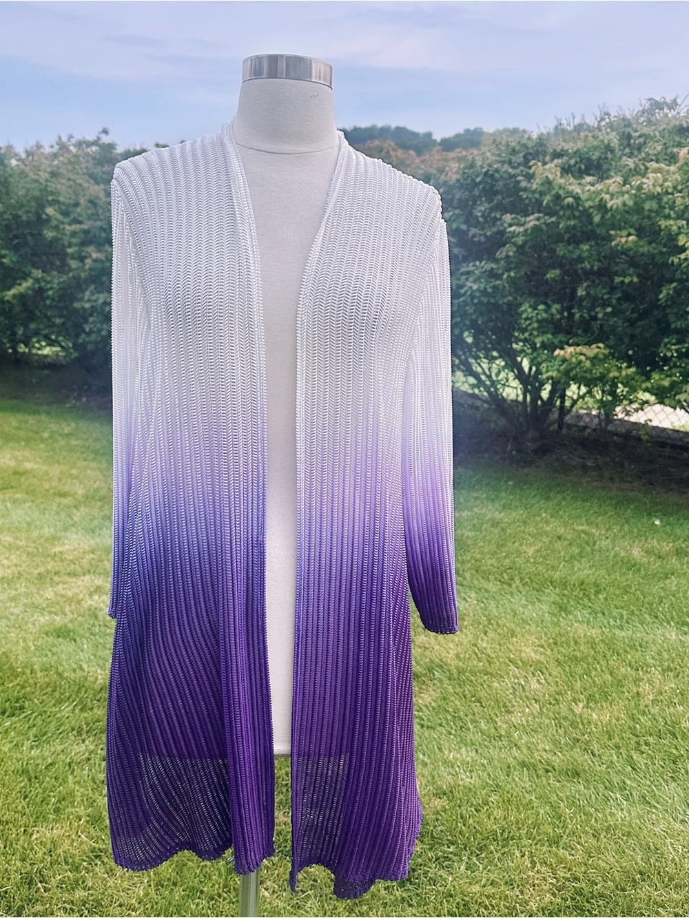 Chico's White to Purple Ombré Open-Front Cardigan